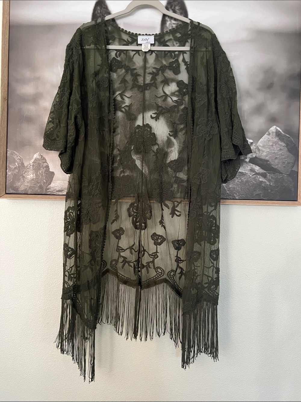 Jody Olive Lace Fringe Open Kimono